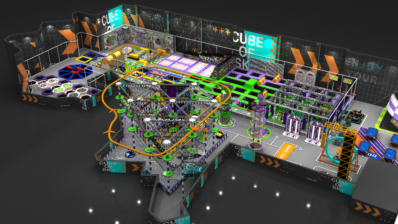 Custom Family Entertainment Center Design with Trampoline, Slides and Adventure Park Elements