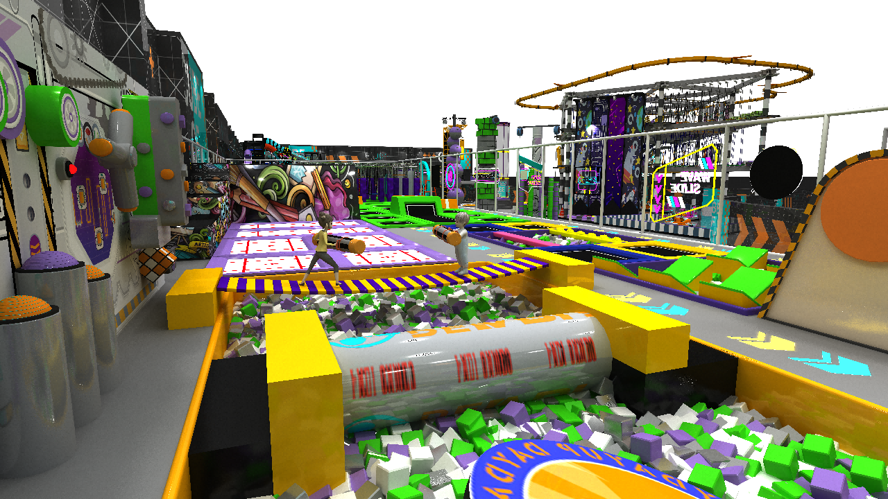 Custom Family Entertainment Center Design with Trampoline, Slides and Adventure Park Elements