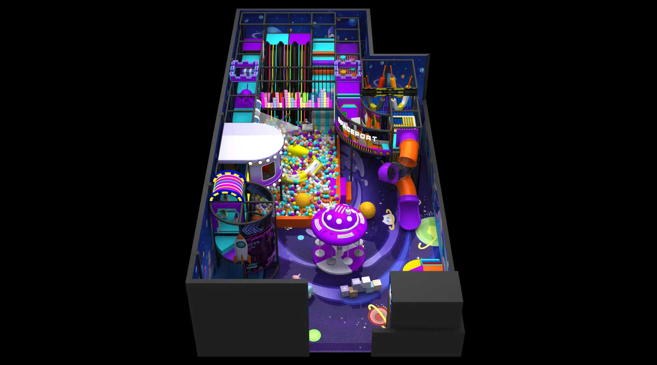 Space Theme Indoor Playground | Neon Soft Play & Interactive Kids Play Center