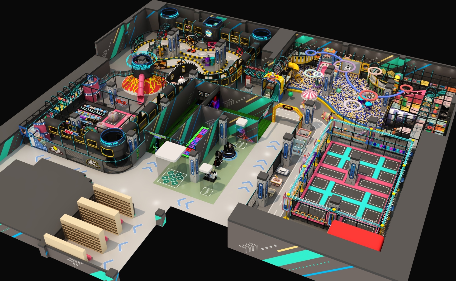 Multifunctional Indoor Amusement Center | Soft Play, Trampoline, Karting & VR Zones