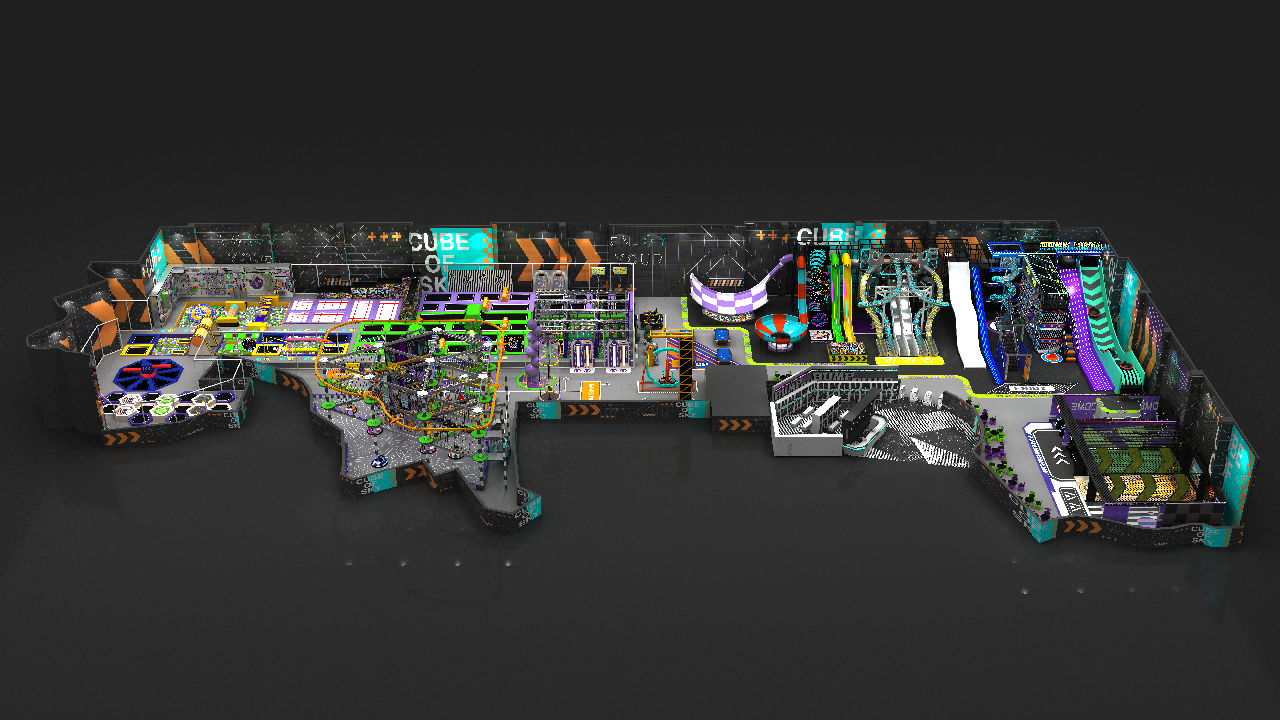 Custom Family Entertainment Center Design with Trampoline, Slides and Adventure Park Elements