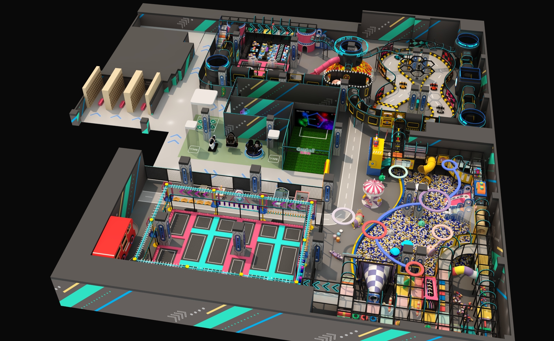 Multifunctional Indoor Amusement Center | Soft Play, Trampoline, Karting & VR Zones